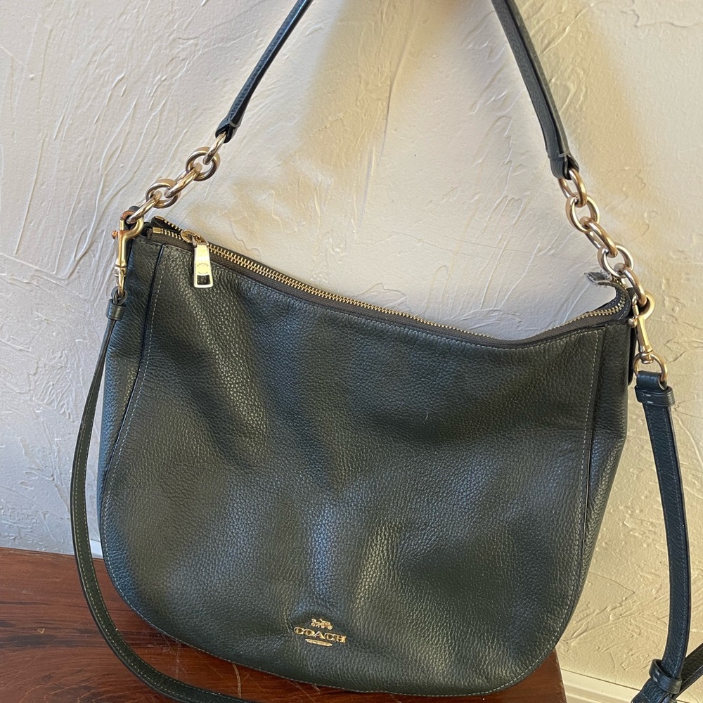 Coach Green Leather Shoulder Bag with Gold-Tone Accents